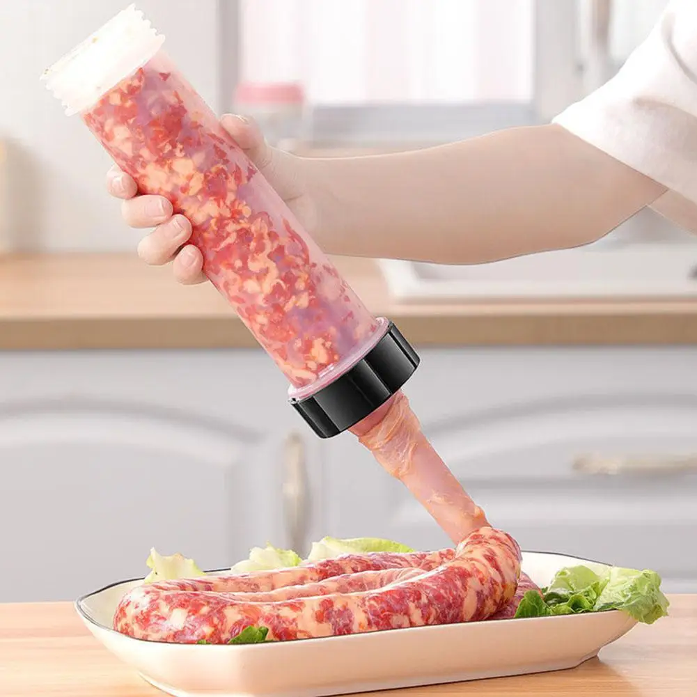 Manual Sausage Maker with 3 Stuffing Nozzles - Handheld Sausage Filler, Home Kitchen Sausage Stuffer Tool for Homemade Sausages