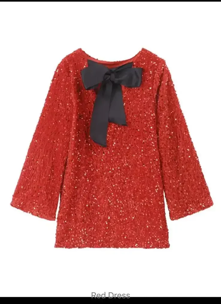 Women\'s Round Neck Long Sleeved Loose Plus Size Sexy Sequin Short Dress