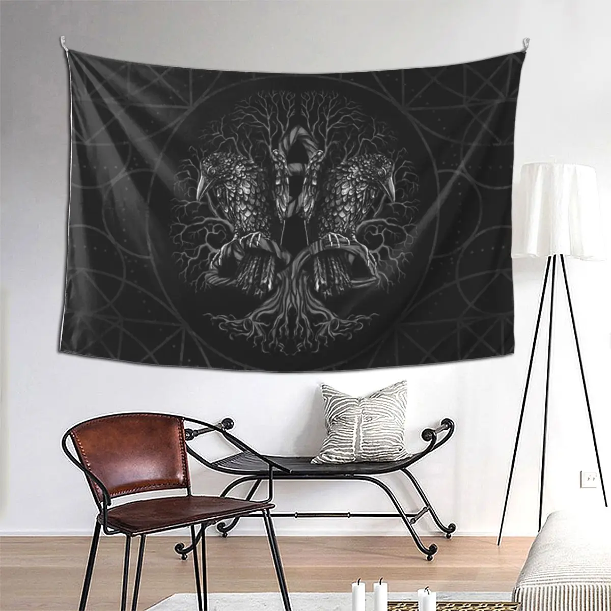 

Tree Of Life Yggdrasil With Raven Tapestry Hippie Wall Hanging Aesthetic Home Decor Tapestries for Living Room Bedroom Dorm Room