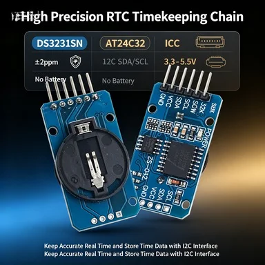 DS3231SN High Precision I2C RTC Module with AT24C32 EEPROM, ±2ppm TCXO 3.3-5.5V for Arduino