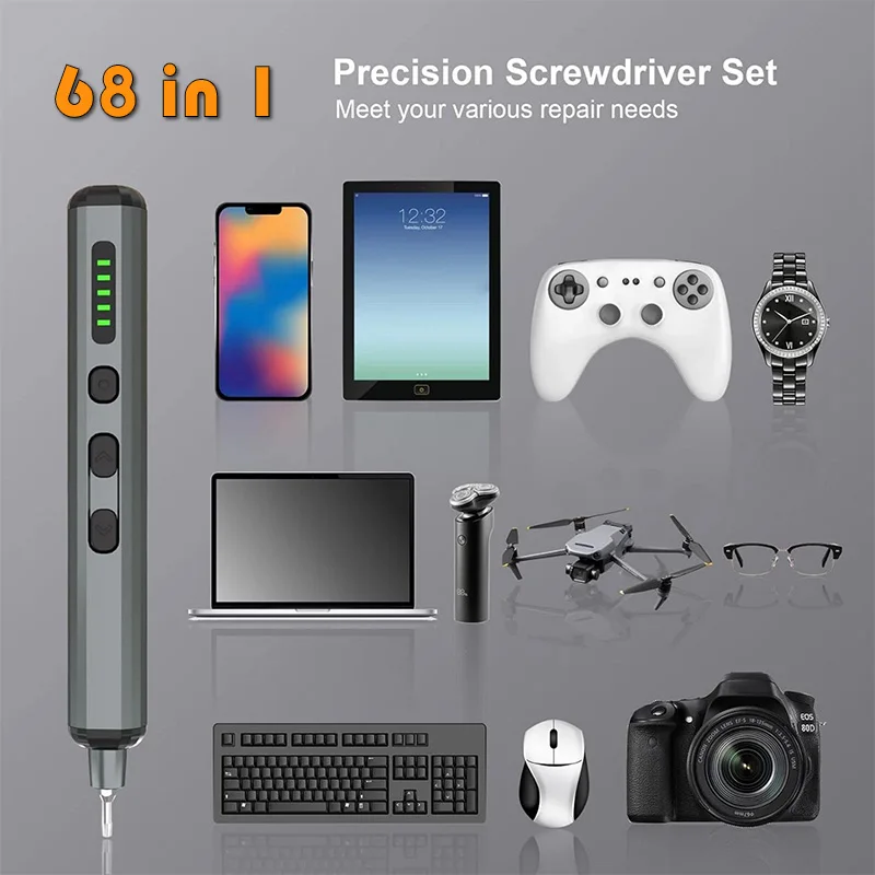 مجموعة مفكات كهربائية 68 في 1 أداة إصلاح مفك براغي دقيقة لاسلكية صغيرة للمنتجات الإلكترونية، DIY، النظارات، أجهزة الكمبيوتر المحمولة، إلخ