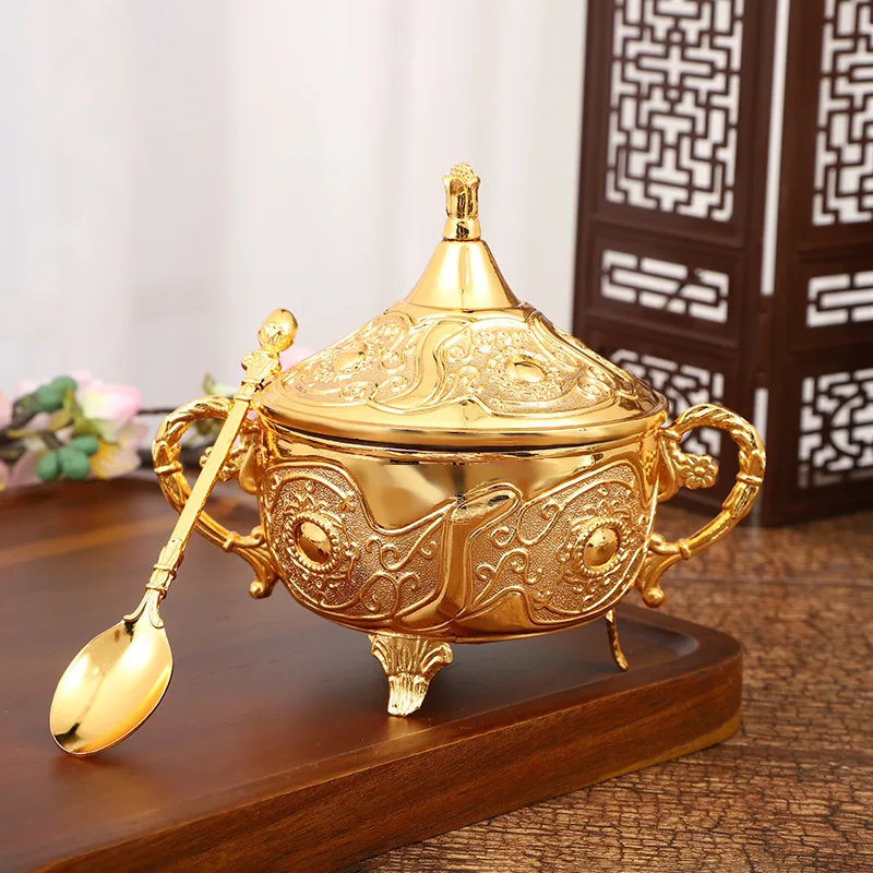 classical and elegant kitchen seasoning box, light luxury style alloy, exquisite patterns, high-end flip top household ornaments