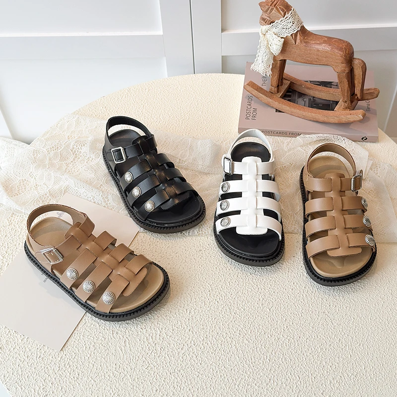 

2026 Spring Summer Fashion Korean-style New Sandals Children Cut-Outs Beach Shoes Braided Style Causal Walking Flat Sandals