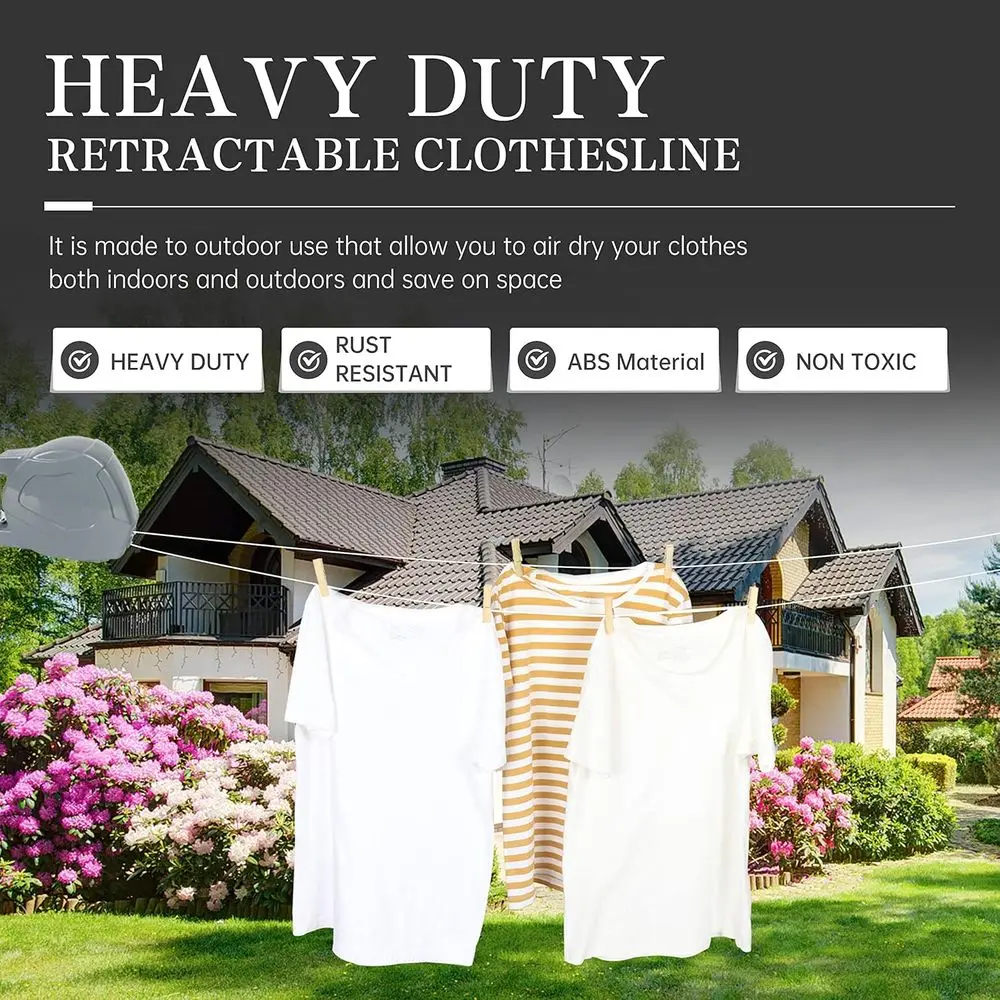 Heavy-Duty Outdoor & Indoor Retractable Clothesline with 98ft PVC Line and ABS Shell to Prevent Sagging