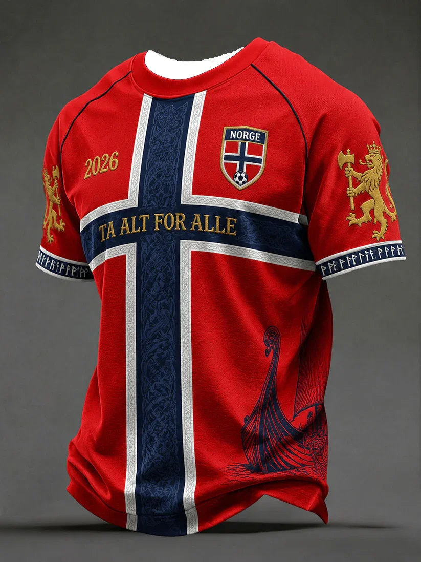 2026 Summer Men's Norwegian Football Training Shirt - 3D Printed Design, Comfortable and Breathable, Family-Couple Style