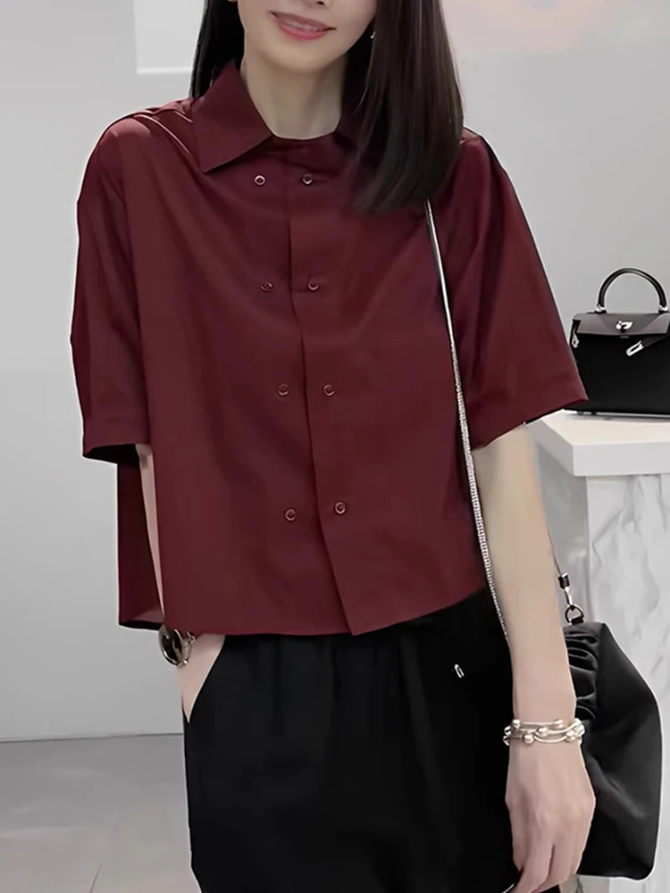 

Faionable Summer Commute ort Sve Chiffon irt Повседневный утягивающий топ на пуговицах Корейская женская одежда из смеси шелка