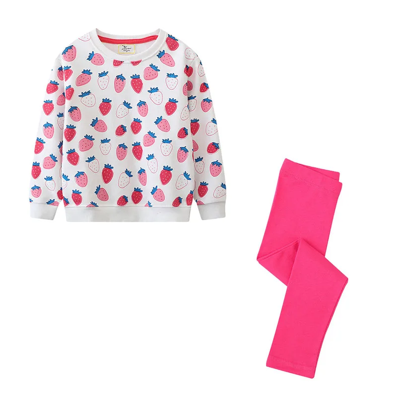 Jumping Meters Strawberry Sweatshirts + Leggings Children's Clothing Sets Autumn 2 Pcs Suit Kids Outfits Long Sleeve Sets Outfit