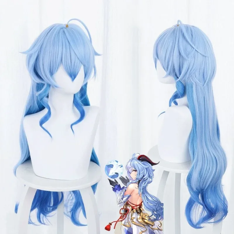Ganyu Cosplay Character Wig Woman Ball Dress Up Long Curly Hair Oneness Gradient Wig Cover Anime Genshin Impact Role Headgear