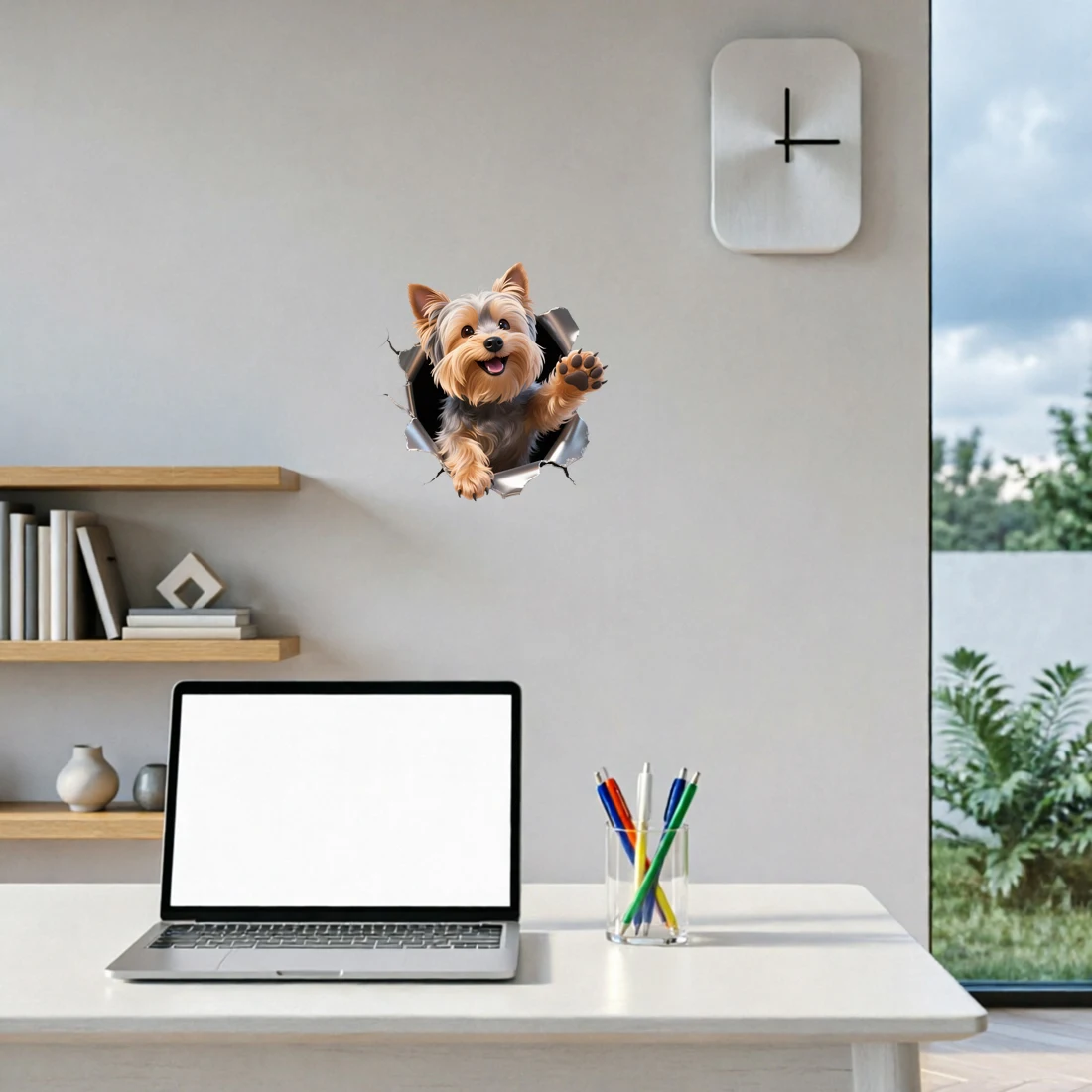 Three Ratels CAA13 happy Yorkshire Terrier Broken hole wall stickers for home decoration Personalized car decals