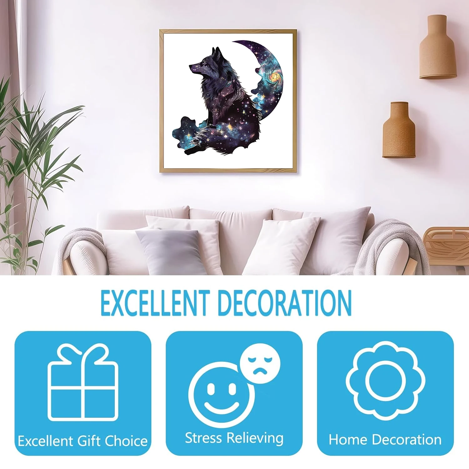 Star Wolf King Wooden Puzzle, Unique Shaped Pieces Wooden Jigsaw Puzzles for Adults, Ghristmas Gift Family Game Home Decor