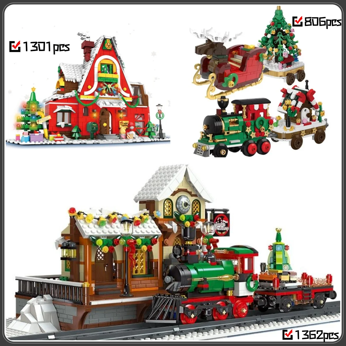 Рождественский набор строительных блоков на платформе поезда, Рождественский дом и модели строительных блоков поезд, детская сборка, игрушка в подарок