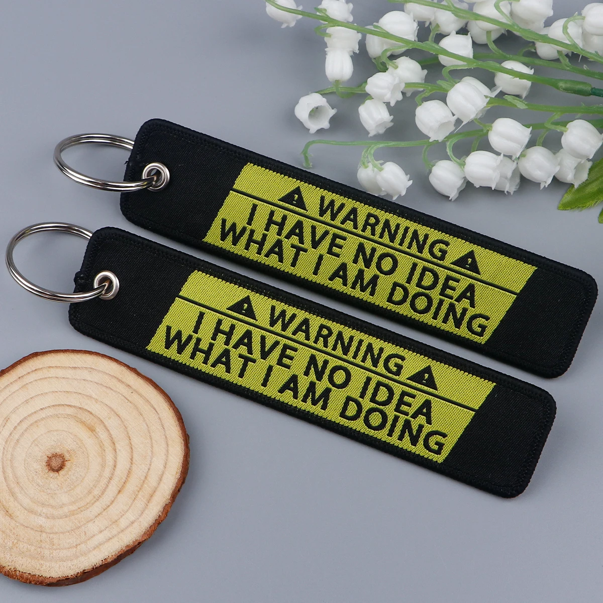 Warning Sign Embroidery Key Fobs Funny Quotes Key Tags Keychain For Motorcycles Cars Key Ring Accessories Jewelry Chaveiro Gifts