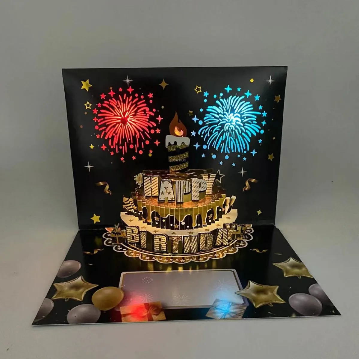 Tarjeta de Feliz Cumpleaños con Fuegos Artificiales, Pastel 3D Pop-Up con Luz y Música, Tarjeta de Felicitación para Esposo, Niños, Esposa, Mamá