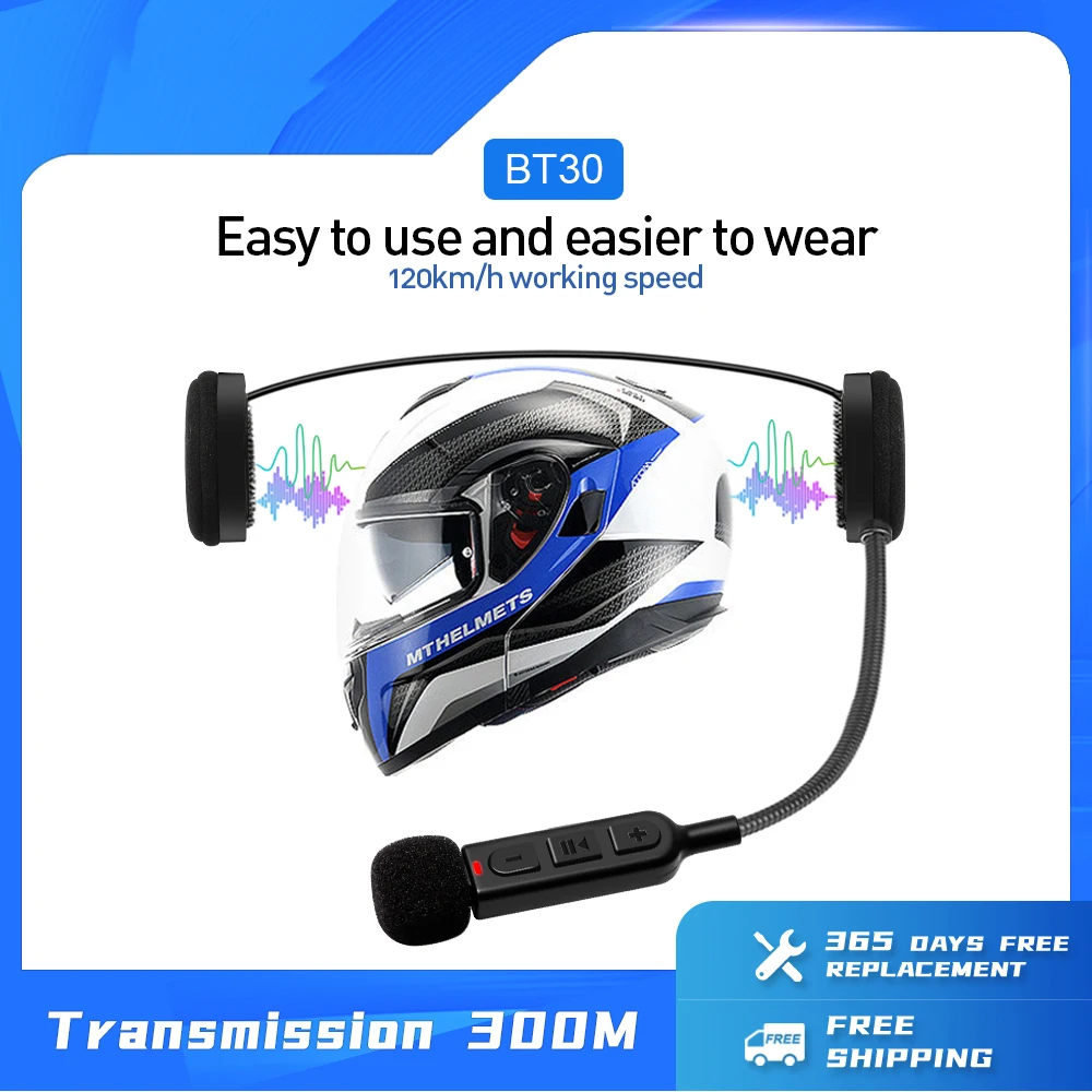 BT30 Motorcycle Helmet Headset Bluetooth 5.3 Wireless Earphone Handsfree Call Kit Stereo for Rider MP3 Music Player