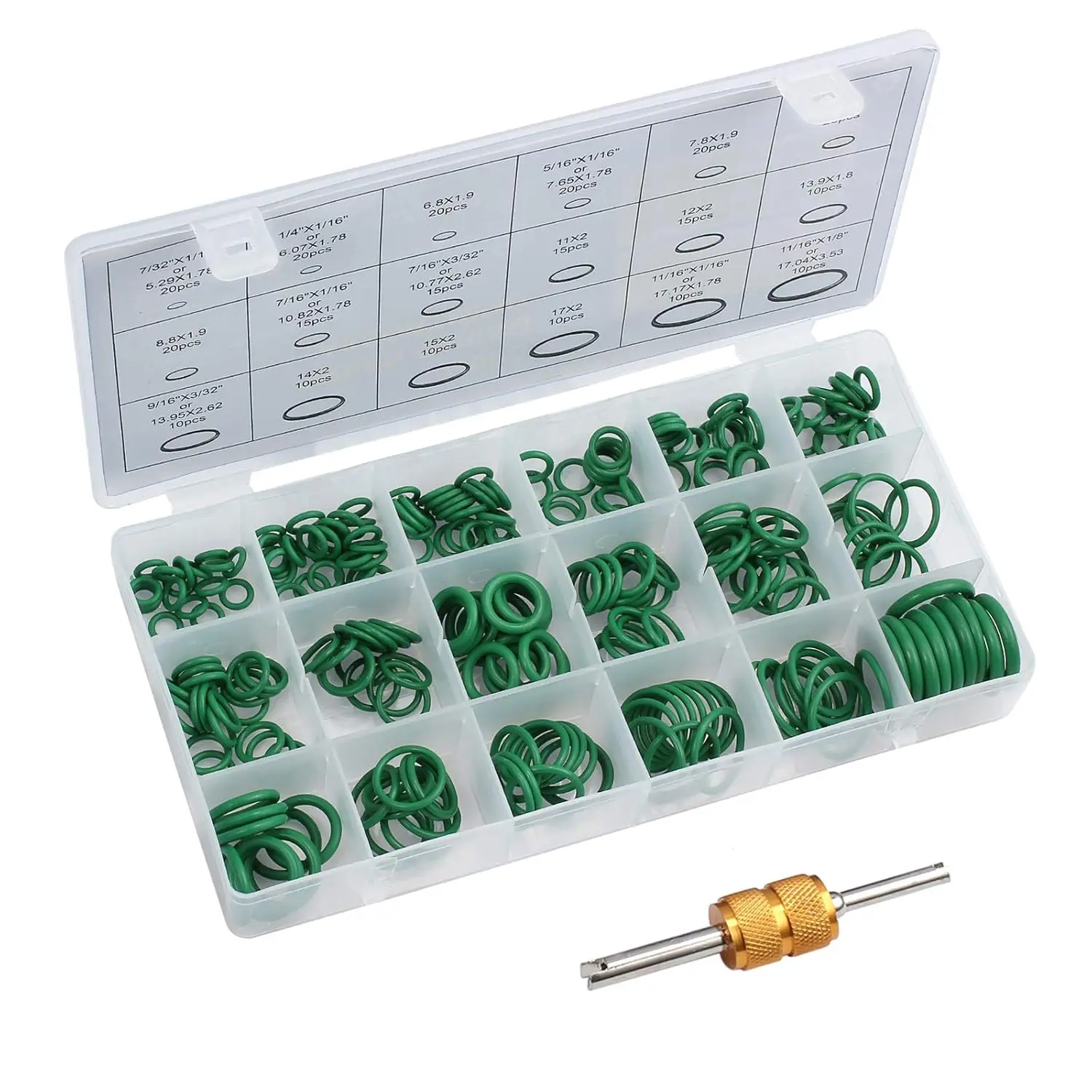 270PCS O Rings Kit 18 Sizes Car Air Conditioning O-Ring Assortment Set with Valve Core Removal Tool for Home Appliances (Green)