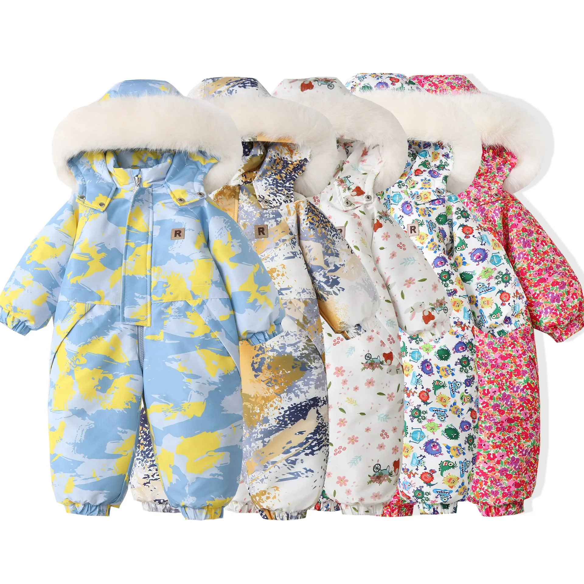 2024 Winter New Baby Clothes One Piece Boys Girls Jumpsuit Romper Printing Thin Ski Suit Children's Onesie Going Out Suit