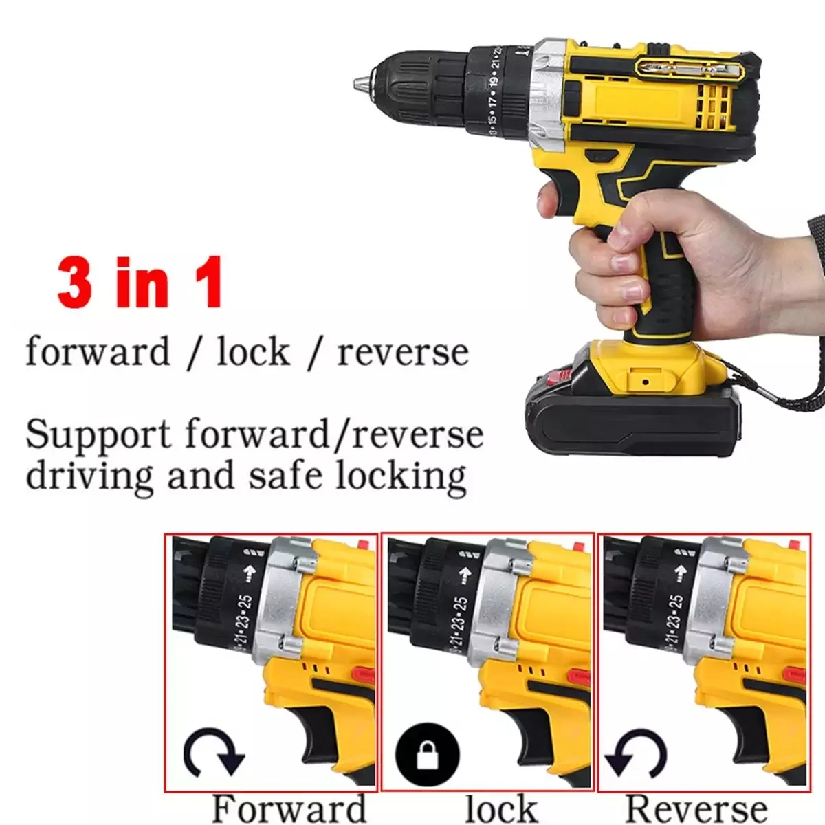 48W 48V Variable 18-Speed Adjustment Impact Cordless Electric Drill Screw Screwdriver Machine Tool Hammer Drill Lithium Battery