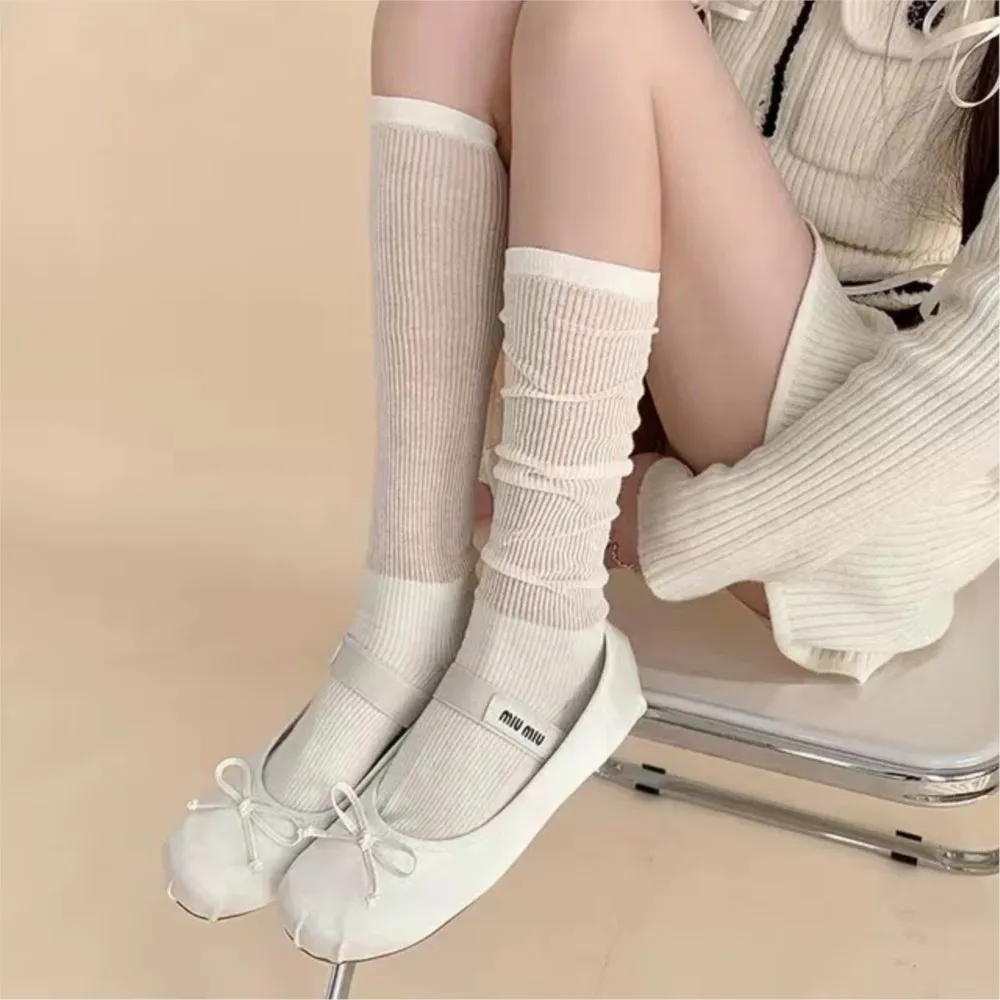 

Spring Summer thin sweet kids lolita socks white calf socks for women socks black JK patchwork pile socks long