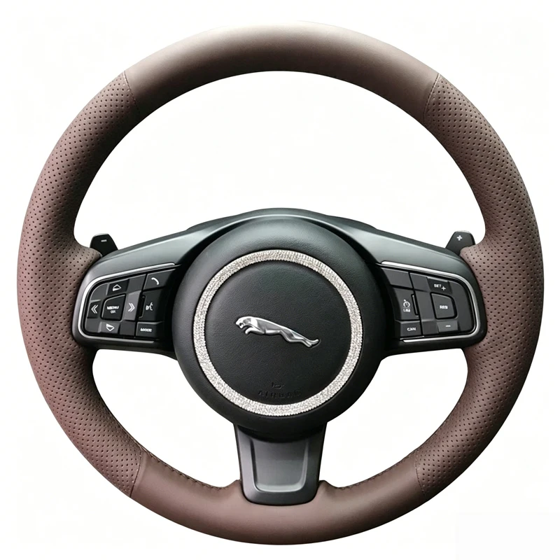 

Car Steering Wheel Cover for Jaguar XFL XE XJL F-PACE XKR Microfiber Leather Hand-Stitch Non-slip Auto Protector Interior