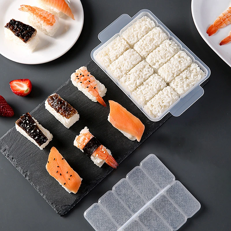 Molde de bola de arroz de 5/10 rejillas, caja de almacenamiento de presión antiadherente para Sushi, herramienta para el almuerzo, moldes Onigiri transparentes para cocina casera DIY, 1 ud.