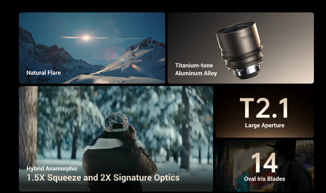. Arcana Anamorphic Prime 3-Lens Kit (ARRI PL, Titanium) Neutral Flare, Dramatic