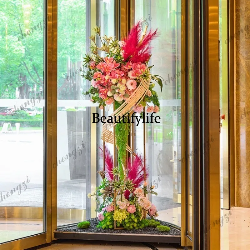 H132 hotel revolving door artificial flower fake flower shopping mall lobby lobby floor decorative flower high-grade green plant