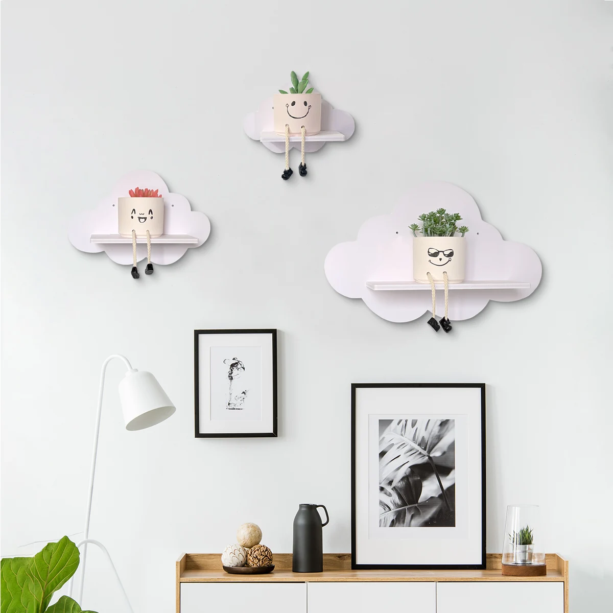 3er-Set Beskadi Cloud Schwebende Eckregale, Cloud Eck-Wandregale für Kinderzimmer, Weiße Schwebende Regale für Kinderzimmer