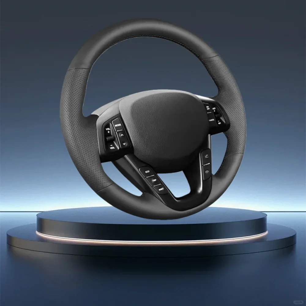 

Hand-stitched Black Perforated Non-slip Microfiber Leather steering wheel cover For Kia 2012 K5 K5 Auto Lnterior Accessories