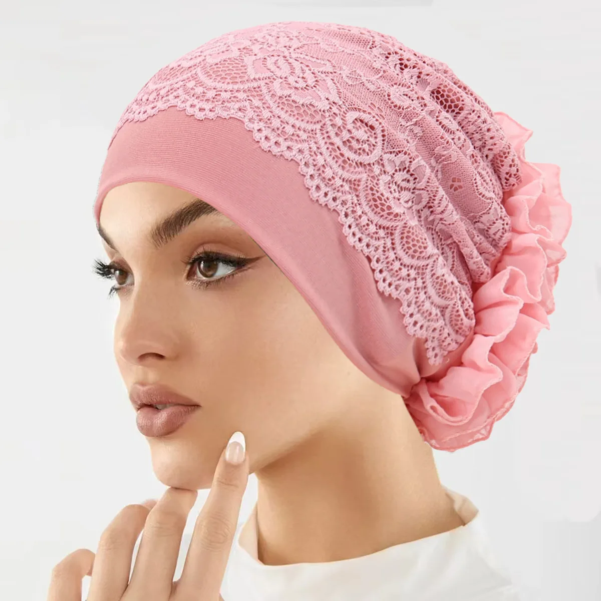 Fiore traspirante pizzo turbante berretto donne musulmane copricapo foulard cappello copricapo islamico cofano femminile avvolge la testa Beanie Mujer