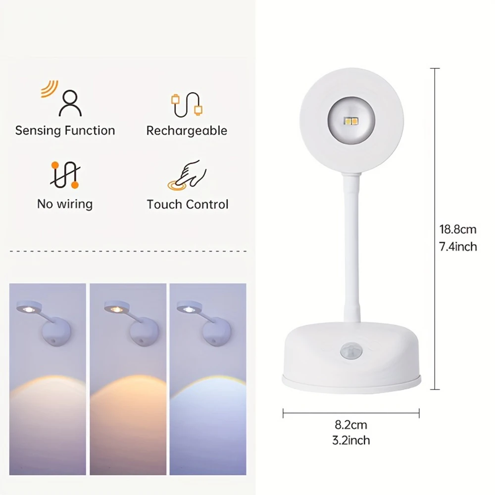 Rechargeable Wiring-Free Indoor Wall Light Spotlight Smart Led Human Body Sensor Light No Remote Control Photo Reading Light