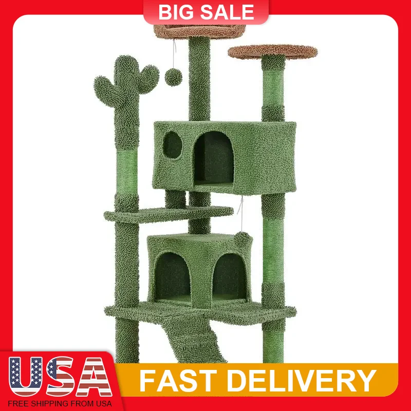 

54 Inch Cat Tree Tower with Condos for Small Medium Cats Cactus Design Plush Perches Sisal Scratching Posts Hanging Toy