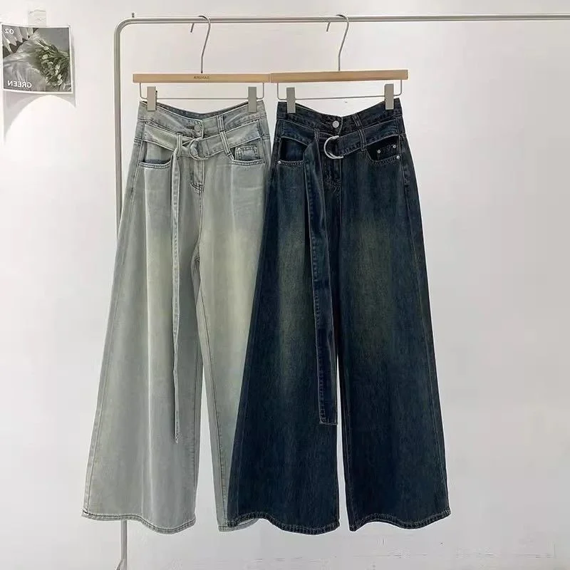 

Джинсы женские прямого кроя с высокой талией больших размеров, свободные, длинные, в стиле ретро, из денима, в пол, осенняя мода