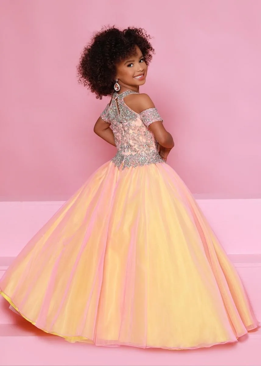 Orange Girls Pageant Dresses A-line Off The Shoulder Tulle Beaded Long Flower Girl Dresses For Weddings Little Baby Kids Tutu