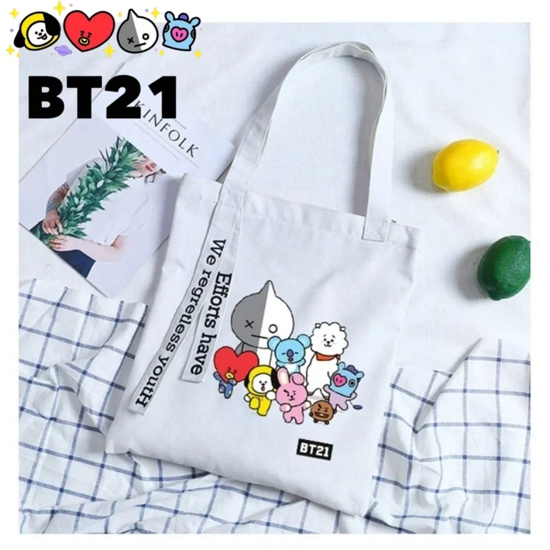 

Creative BT21 Sweet Cute Cartoon Pattern Peripheral New Handheld Portable Single-Shoulder Large-Capacity Fashion Canvas Bag