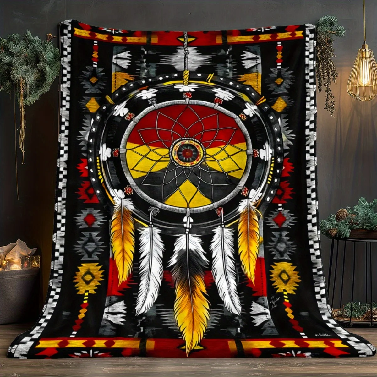 Indian Style Dream Catcher Print Portable Blanket Lightweight, for Sofa Bed Travel Camping Living Room Office, Soft Warm