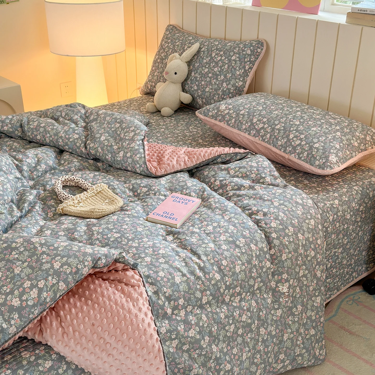 Thiened Cotton Bean Bean Blanket Bed Cover Four-Piece Set hine Waable Single Double Size Winter Comforter Korean Sle