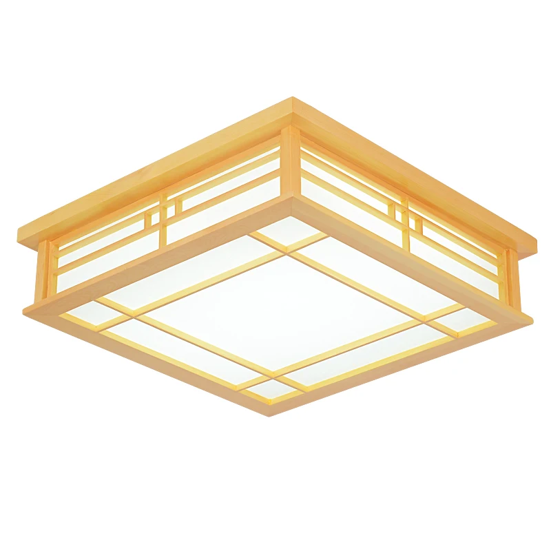 

Japanese Style Wooden Lamp with LED for Bedroom Living Room Study Restaurant Log Tatami Lamp Square Design