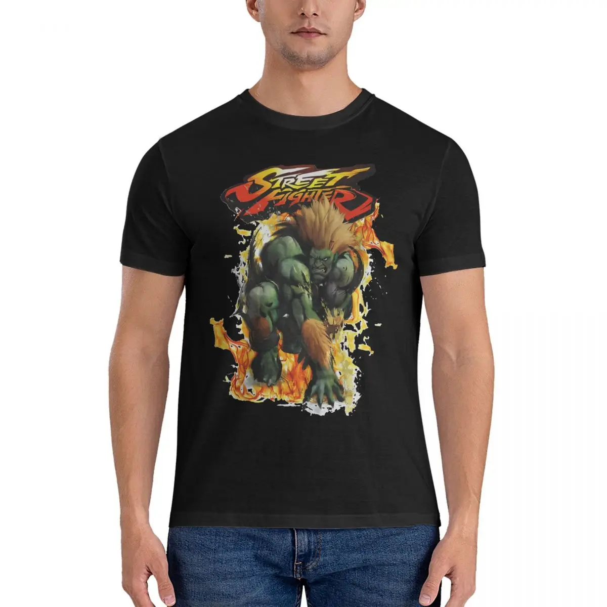 Camiseta S-Street Fighter masculina, 100% algodão, gola redonda, manga curta, roupa de verão, novidade