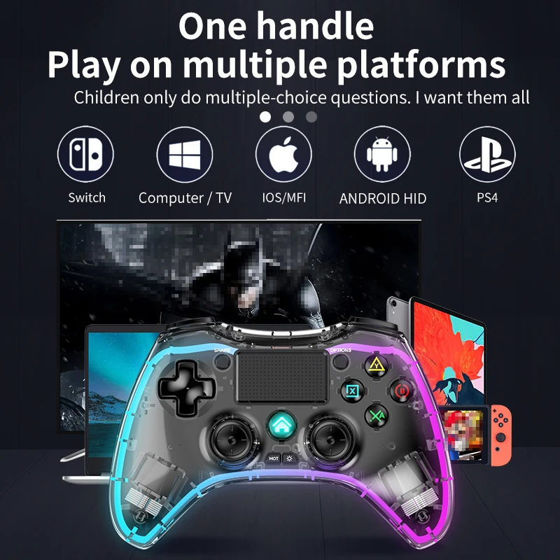 Wireless Controller P05 for PS4 with TouchPad,Six-Axis Gyro& Programmable Buttons, Transparent Controller For PS3/PC/iOS/Android