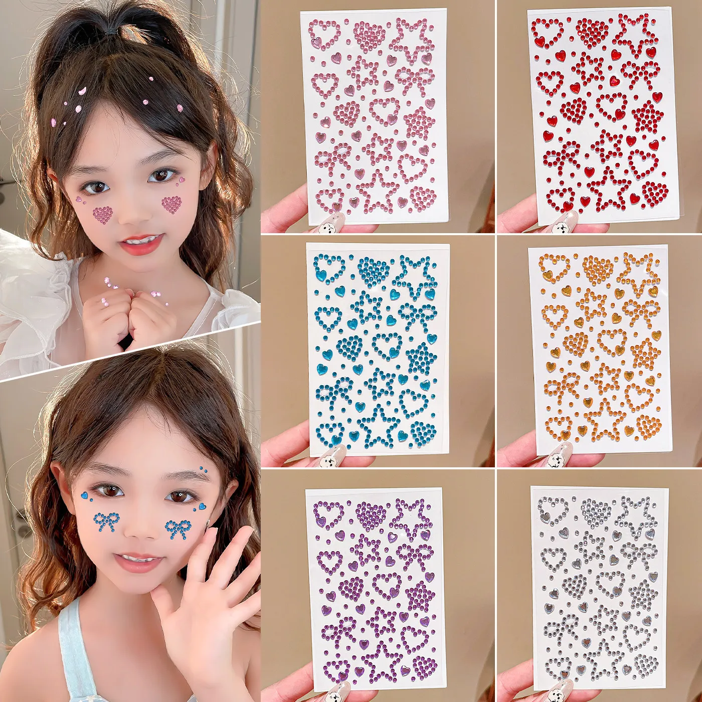 

Heart Star 3D Diamond Gem Stickers for Kids Face Shiny Waterproof Non Toxic Self Adhesive for Stage Makeup Party