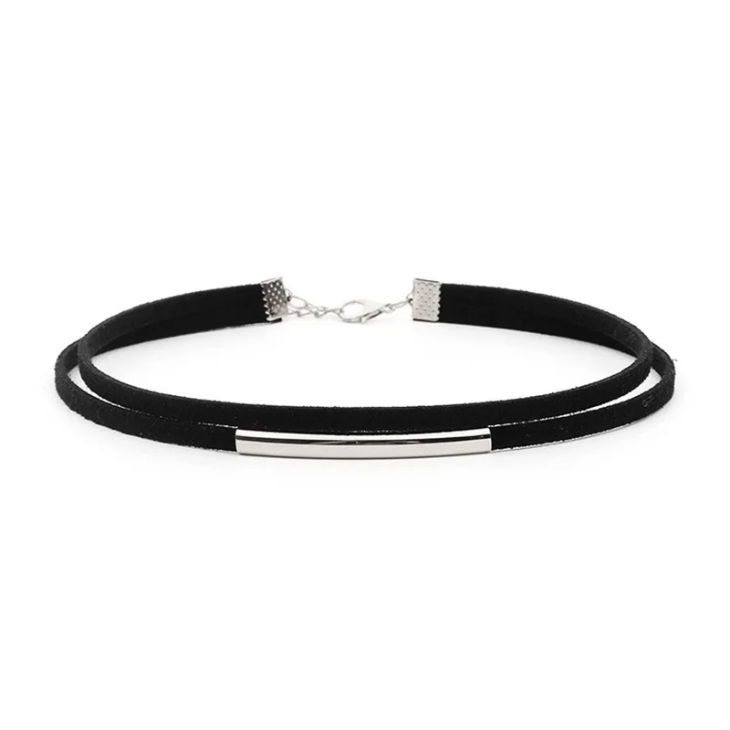 2022 New Fashion Bending Tube Velvet Choker Necklace Double Layer Style Torque Black Short Leather Necklace Charm Collier Femme