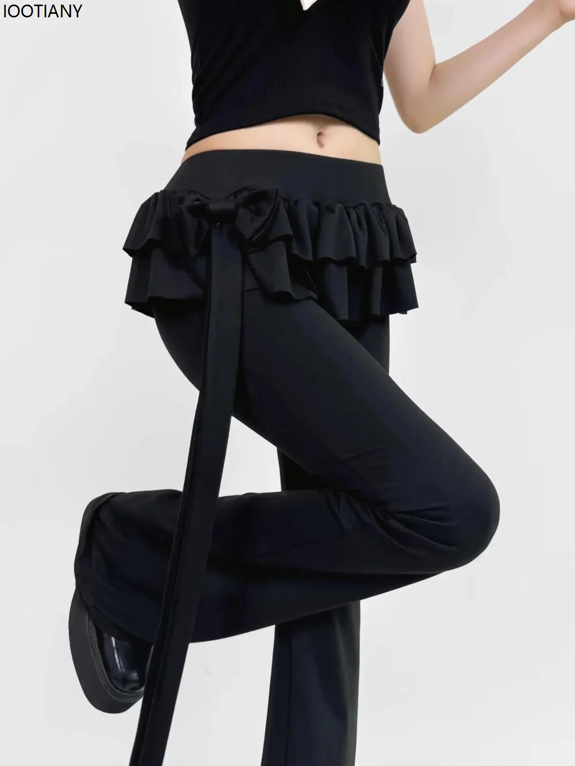 

Bowknot Ruffled Flared Pants Y2k Women's Low-waist Slim Casual Skirt Pants Autumn And Winter Street Style Cake Flared Trousers