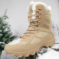Outdoor Work High Top Men's Hiking Shoes Thick Soled Wear-resistant Anti Slip Combat Boots Warm Added Fleece Snow Work Boots