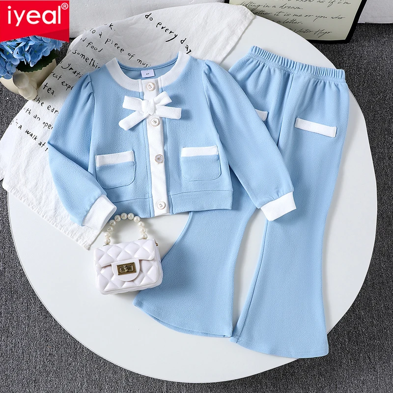 IYEAL Spring Autumn Girls' Clothing Sets Girl's Blue Long Sleeved jacket+Pants 2 PCS Baby Kids Clothes Suit Children Clothing