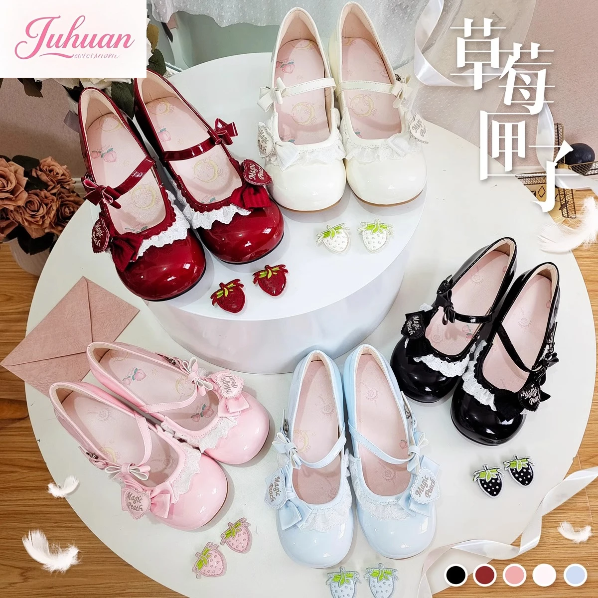 

2025 Spring Women's Single Shoes Sweet and Cute Lo Shoes Lolita Love Bow Lace Edge Mary Jane Round Head Doll Shoes Girl Pumps