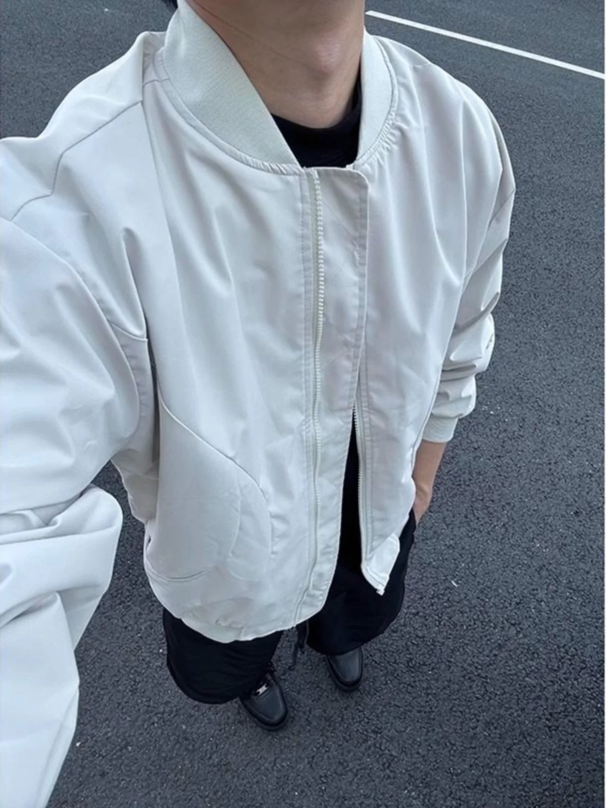 

American Sle Loose Men's Pilot Jaet Baseball Coat White Casual Spring Autumn Outerwear Zipper Decorated Windproof