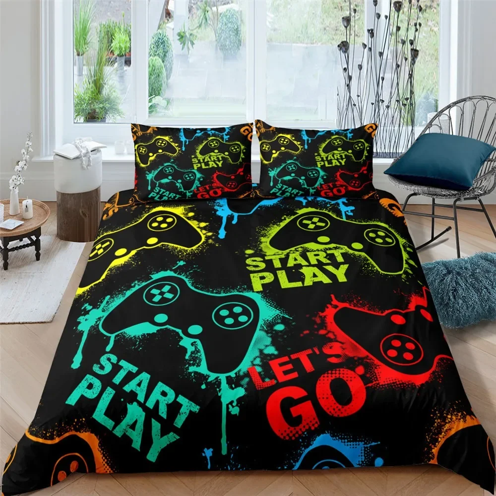 Gamer Bedding Sets for Boys Gaming Duvet Cover Set Video Games Comforter Cover Play Designs Bed Set with Pillowcase