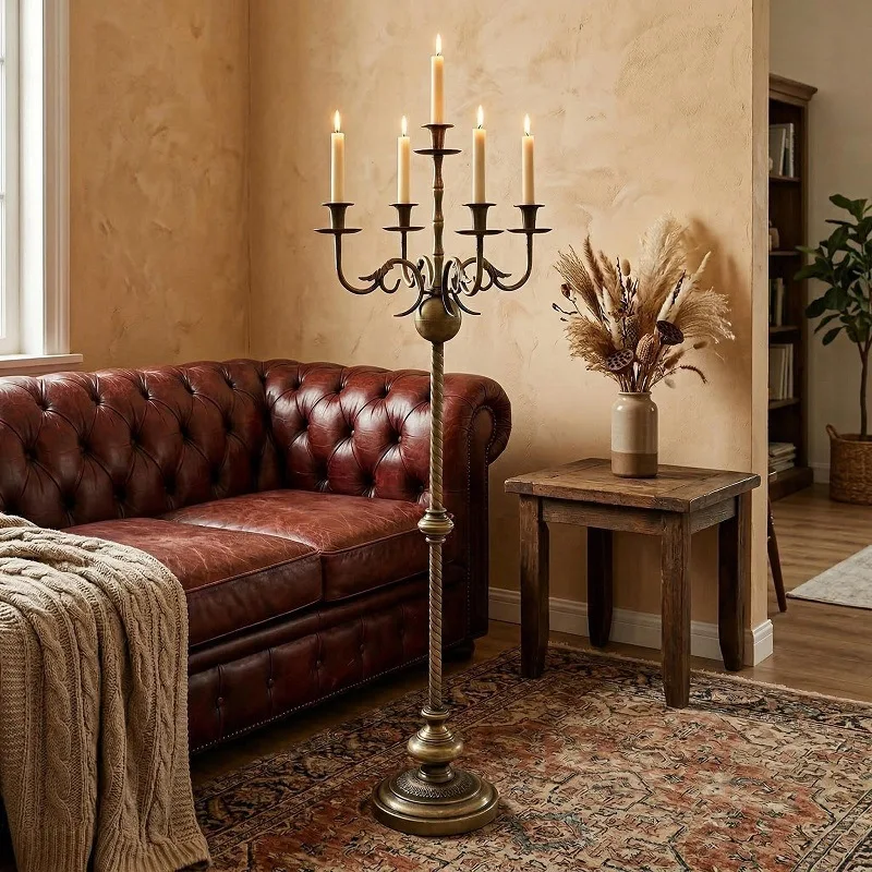 Factory Direct Compatible with Vintage Bronze Floor-to-Floor Candelabra Wrought Iron Tall Holder Fireplace Decorative Candle Cup