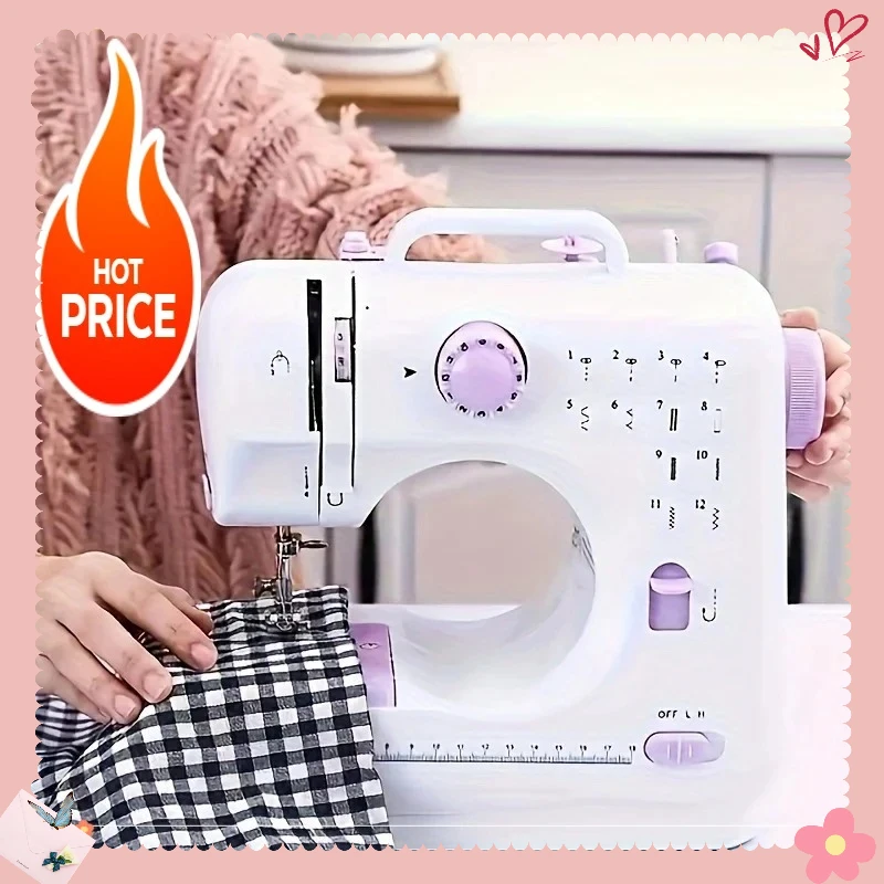 

Mini Electric Sewing Machine Beginner Portable with 12-Stitches Foot Pedal & Speed Control for Home Sewing Mending & DIY Crafts