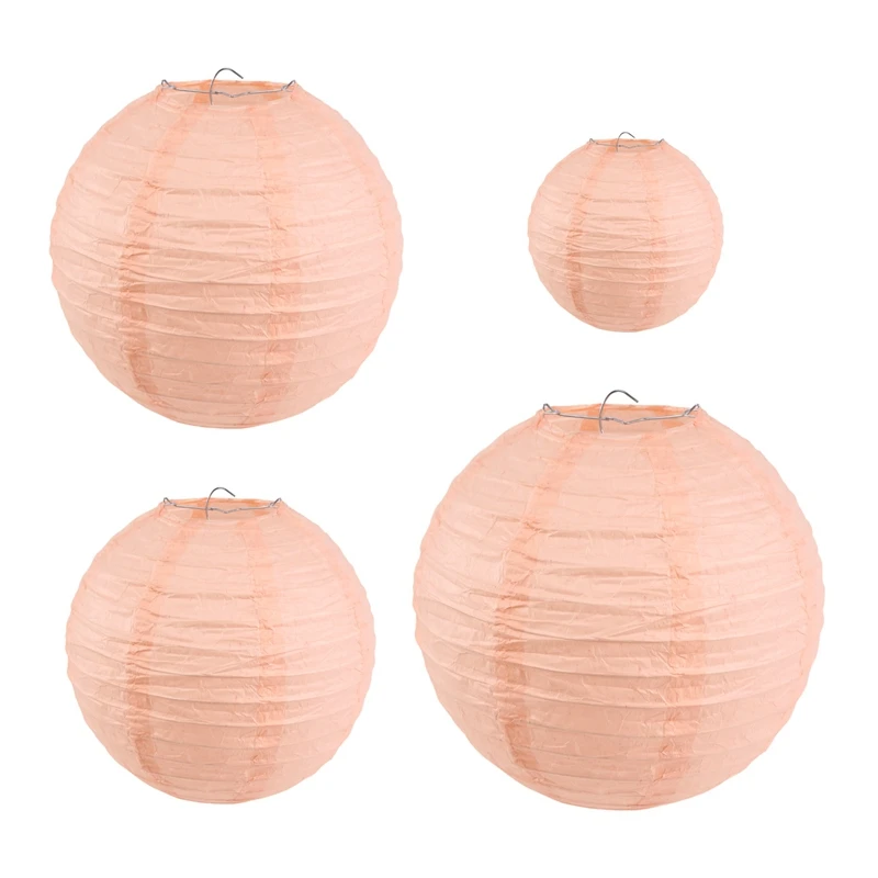 20 Pcs 6 Inch-12 Inch Peach Paper Lantern Chinese Assorted Sizes Round Lampion For Wedding Party Outdoor Indoor Hanging Decor